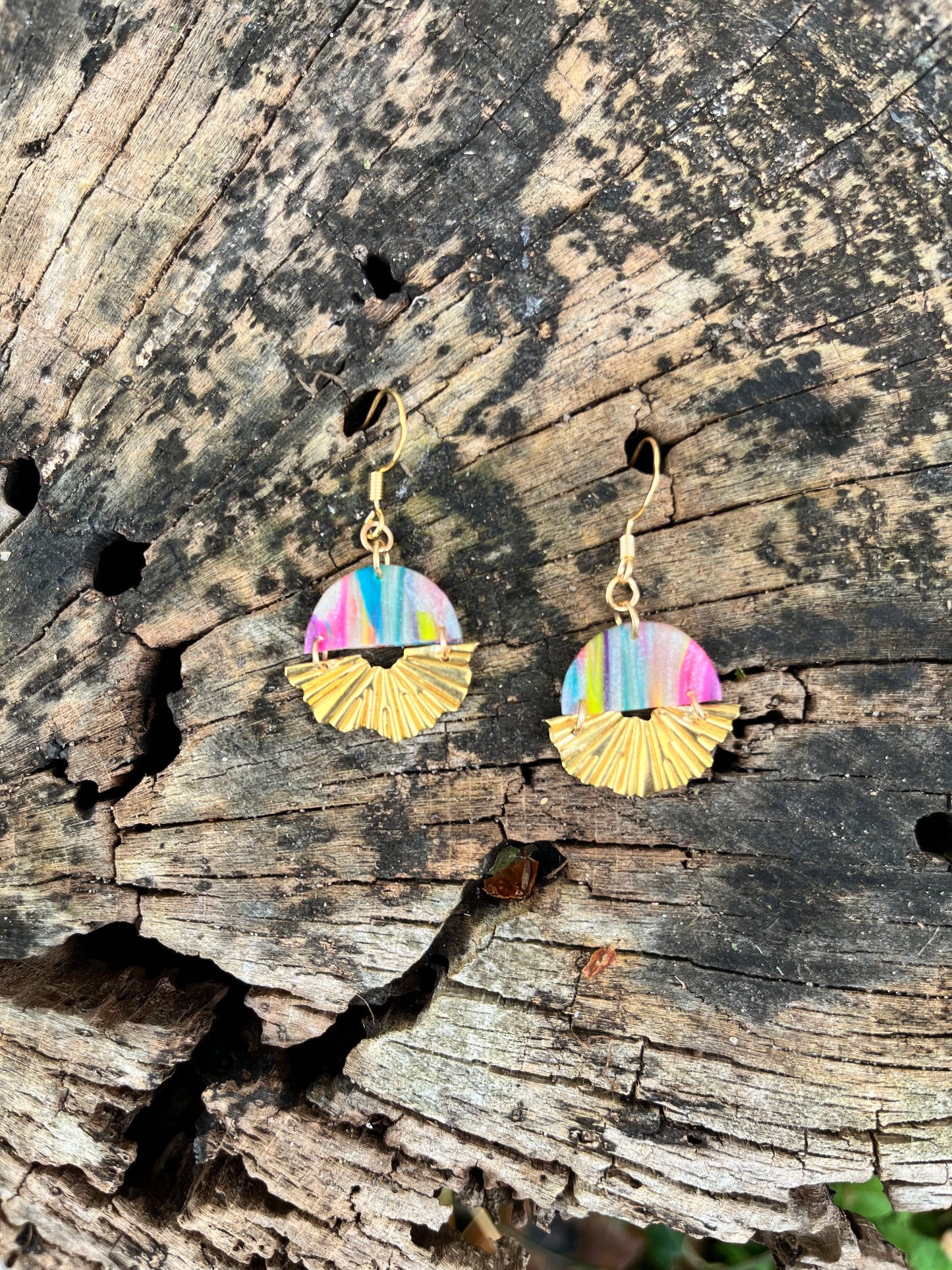 Small Rainbow Sunburst Dangle Earrings
