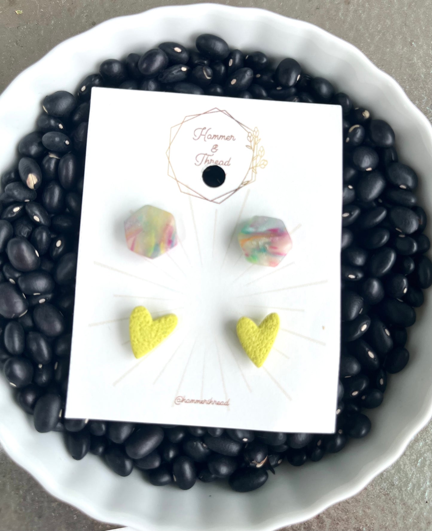 Rainbow Hexagon & Chartreuse Heart Stud Earring Pack