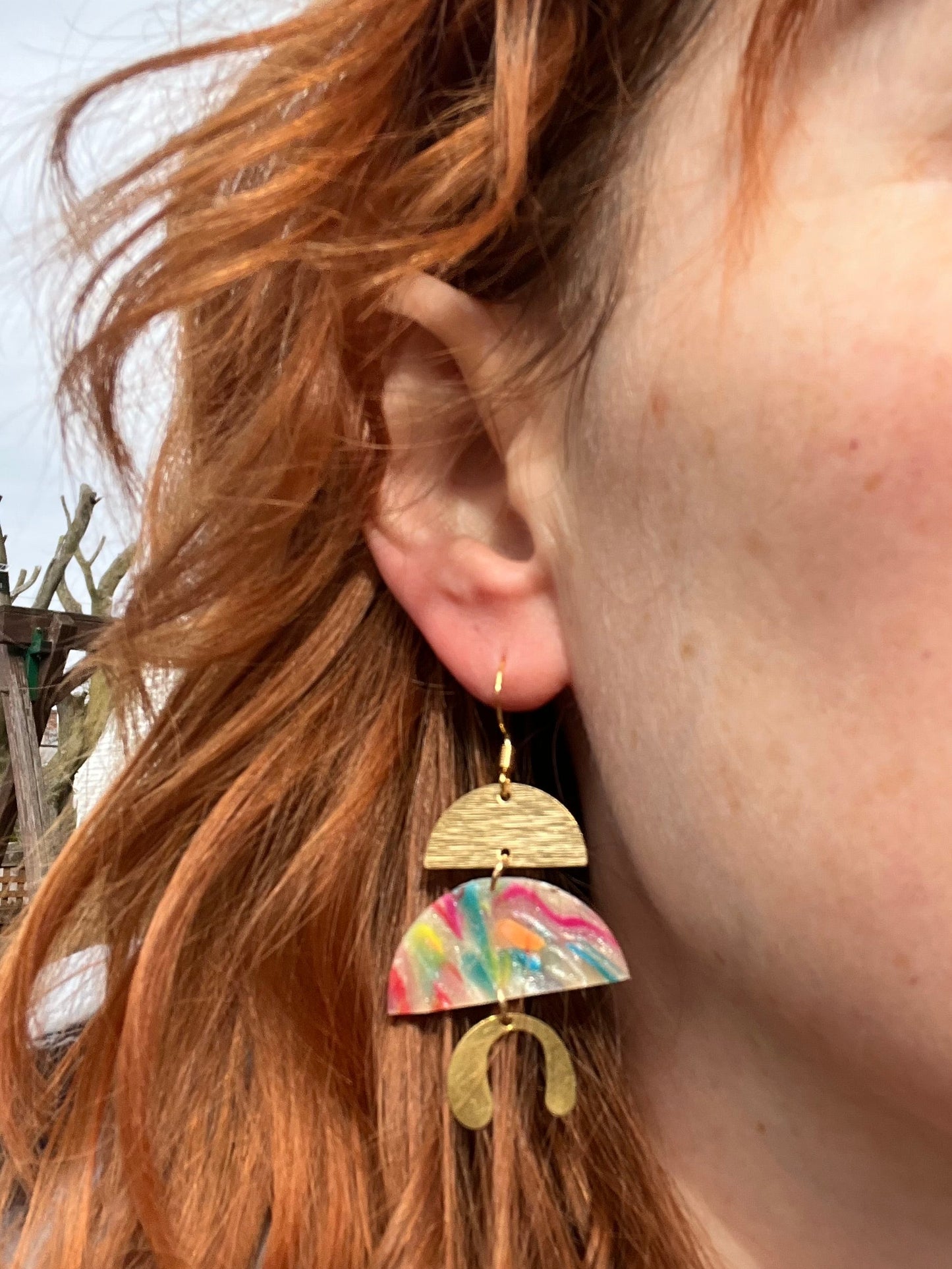 Geometric Tiered Semi Circle Dangle Earrings