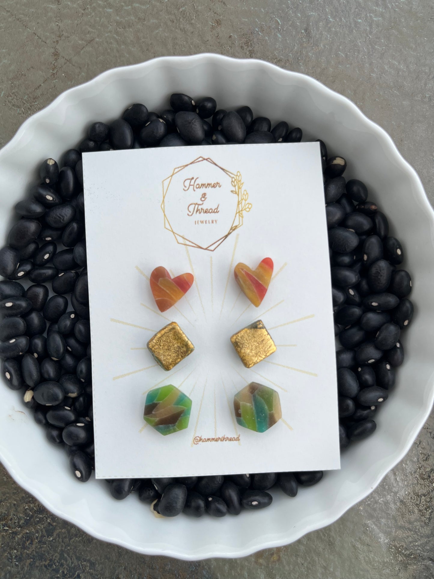 Heart, Diamond & Hex Stud Earring Trio Pack