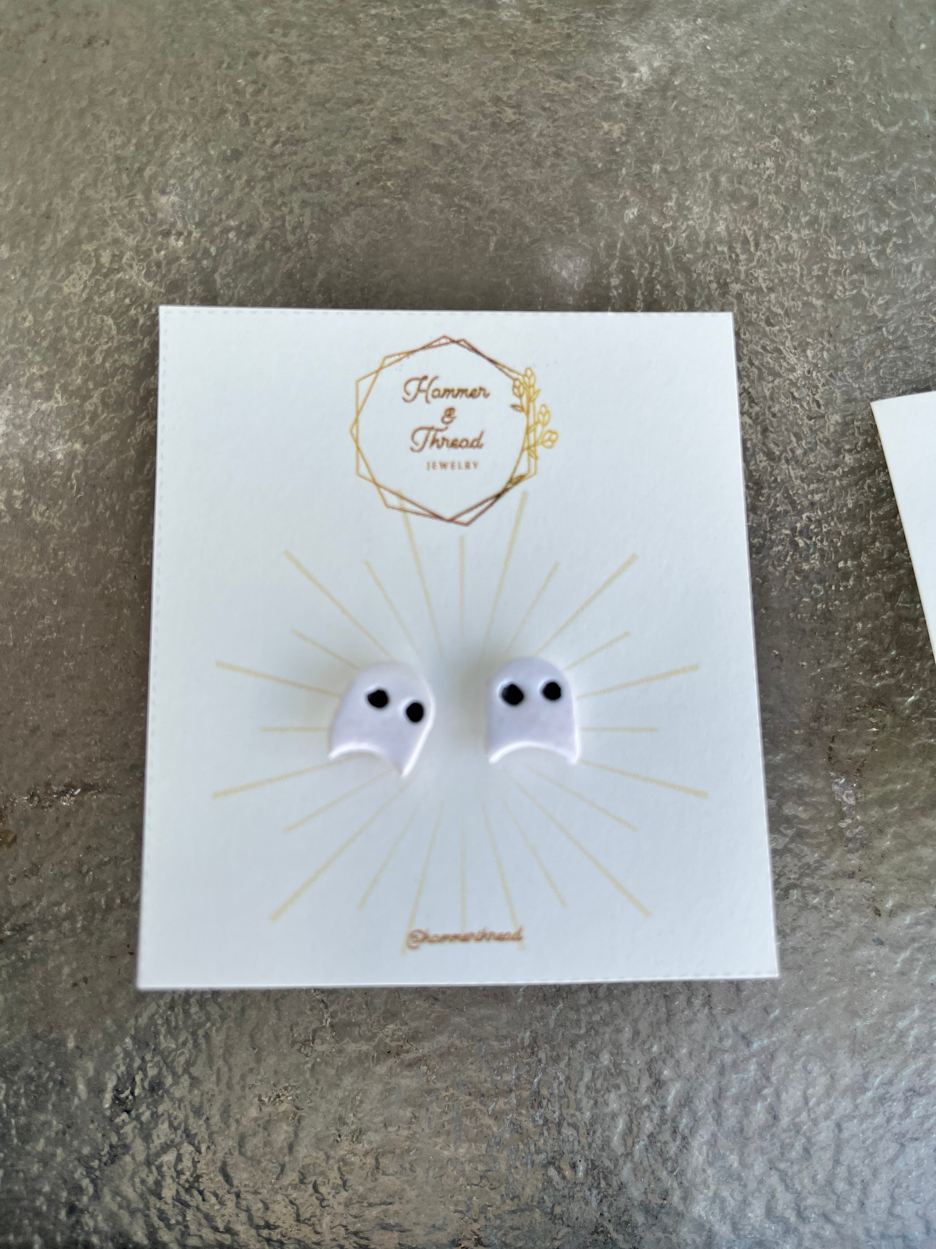 Friendly ghost Halloween stud earrings, handmade polymer clay — Hammer & Thread