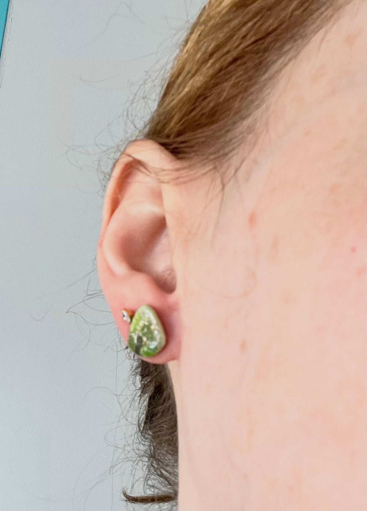 Green Marble Tear Drop Studs