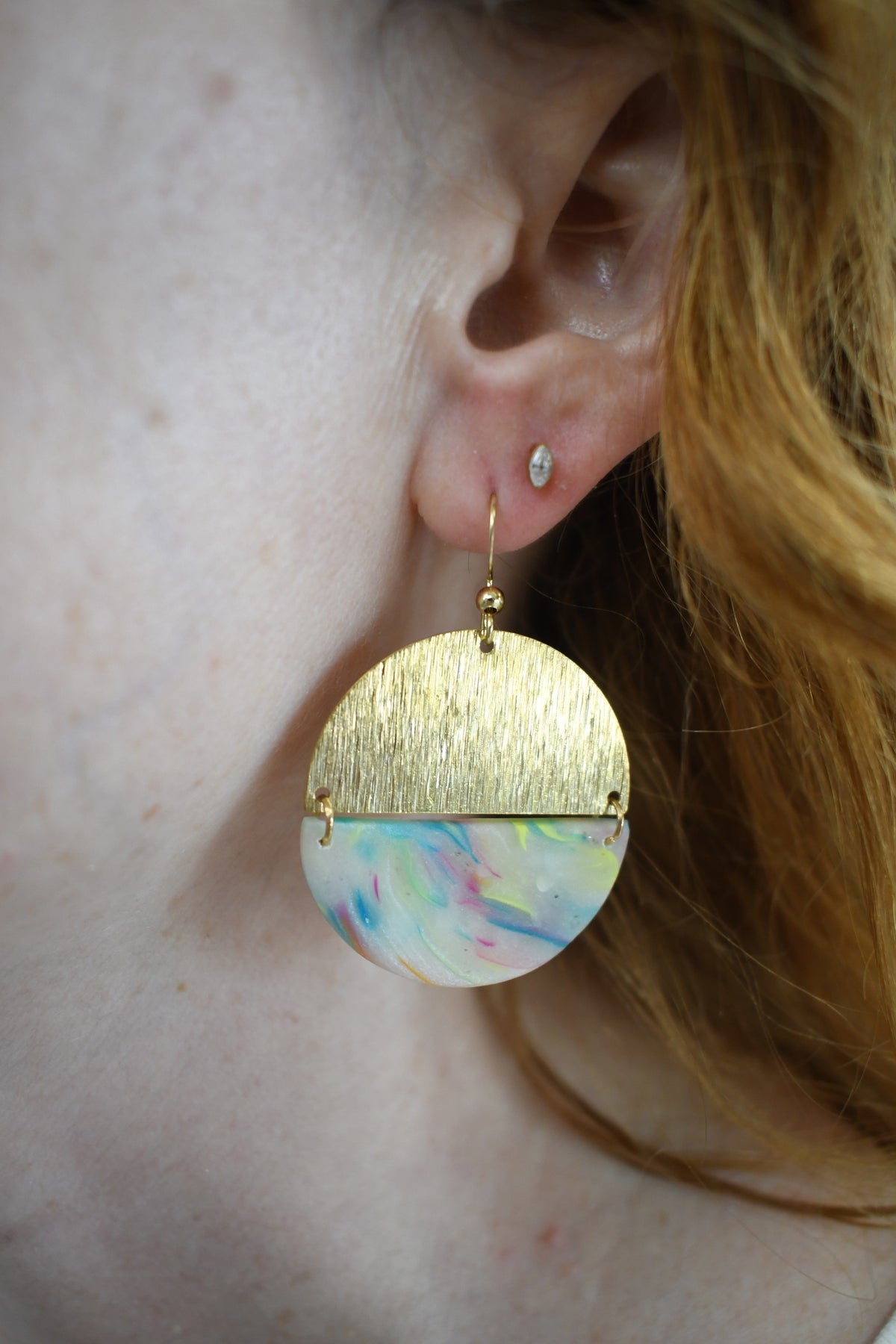 Matte Rainbow & Brass Semi-Circle Dangles