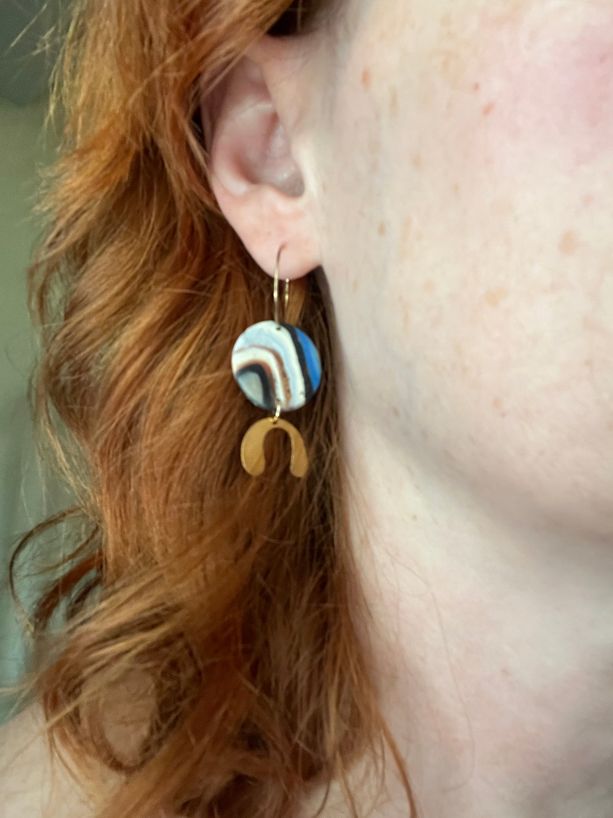 Faux agate stone dangle earrings, handmade polymer clay — Hammer & Thread