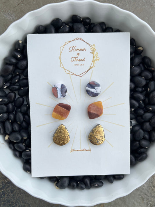 Geometric Stud Earring Trio Pack