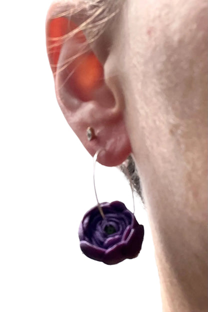 Purple Ranunculus Hoop Earrings