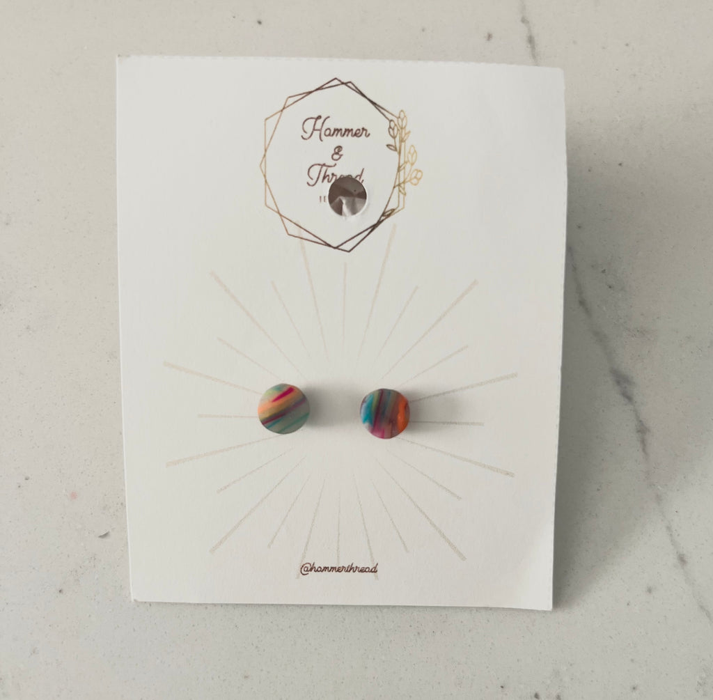 Micro Rainbow Circle Studs