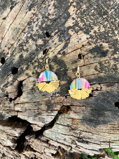 Small Rainbow Sunburst Dangle Earrings