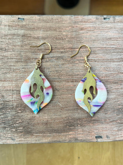 Rainbow flame dangle earrings, handmade polymer clay — Hammer & Thread