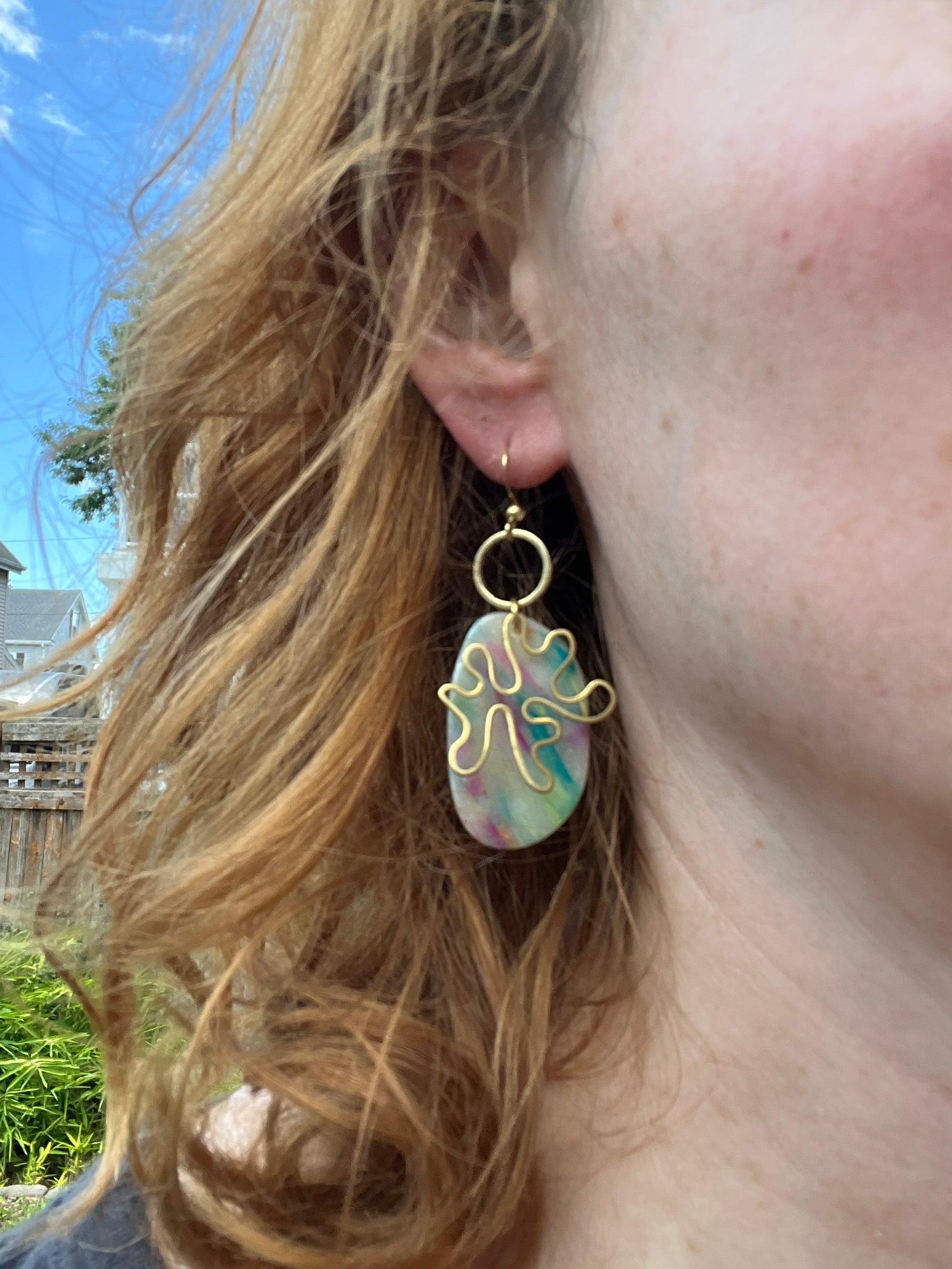 Matte Rainbow Large Pebble Squiggle Dangle Earrings