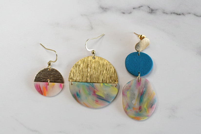Matte Rainbow & Brass Semi-Circle Dangles