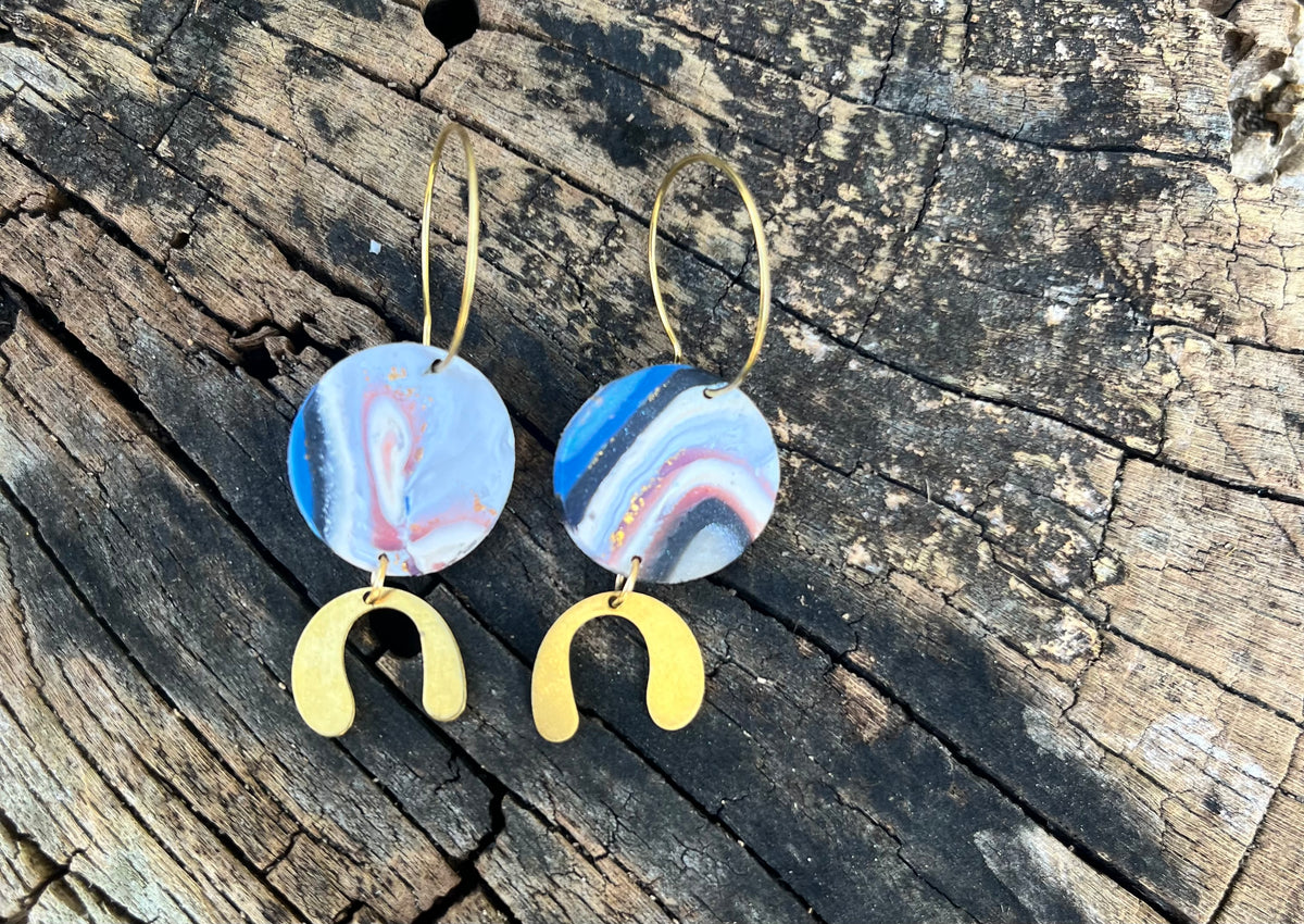 Faux agate stone dangle earrings, handmade polymer clay — Hammer & Thread