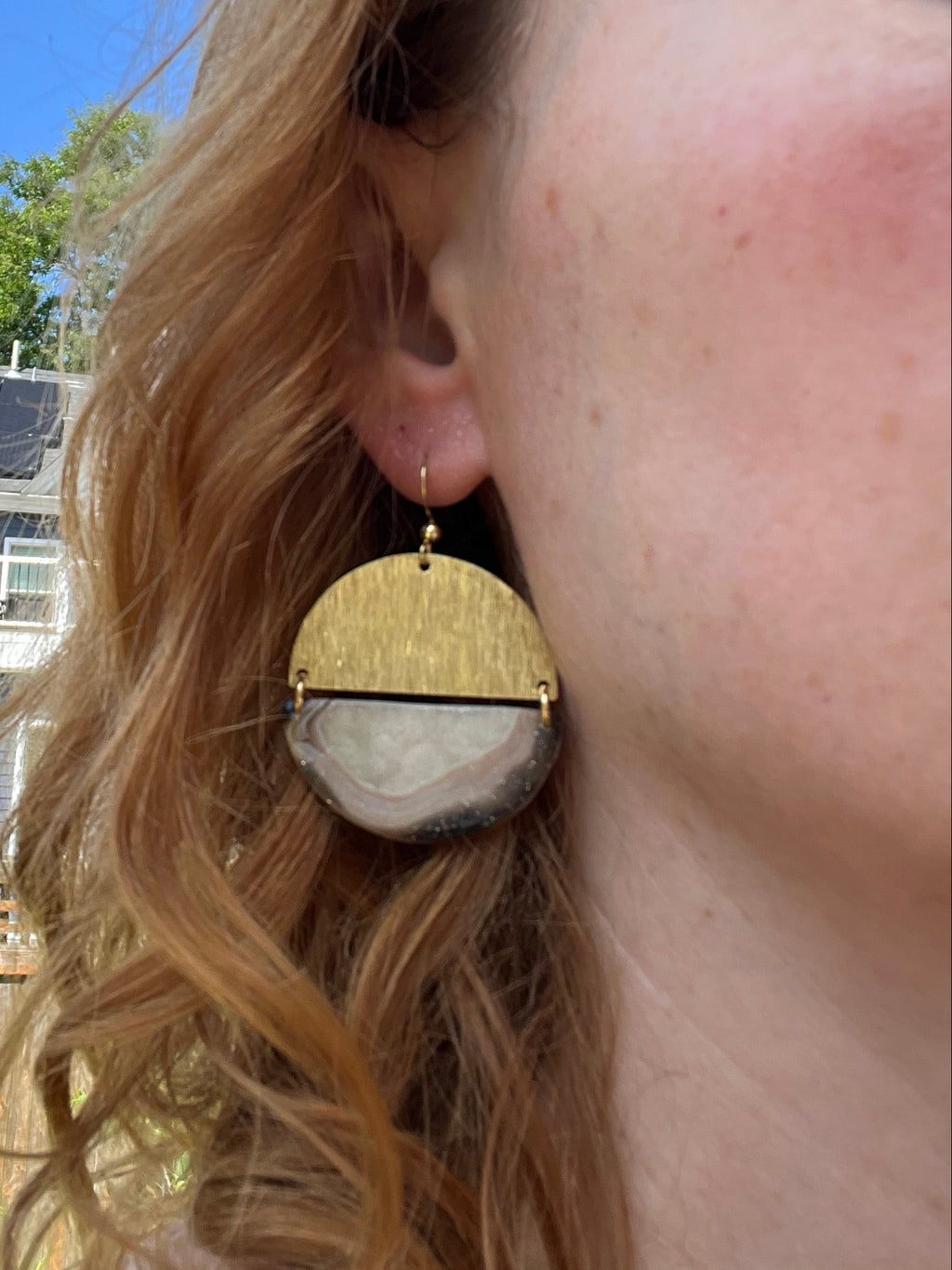 Natural Faux Agate and Brass Semi-Circle Dangles