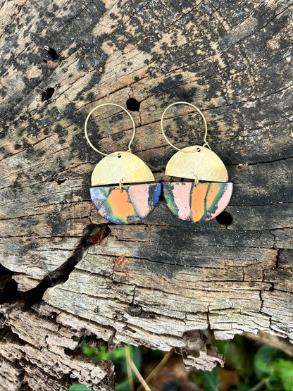 Orange Marble Semi Circle Dangle Hoops