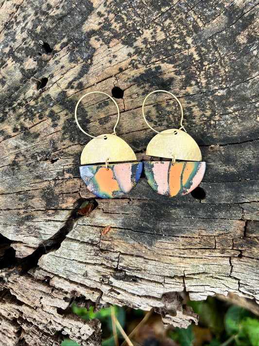 Orange Marble Semi Circle Dangle Hoops