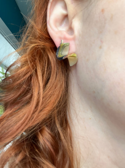 Earthy agate ripple stud earrings, handmade polymer clay - Hammer & Thread