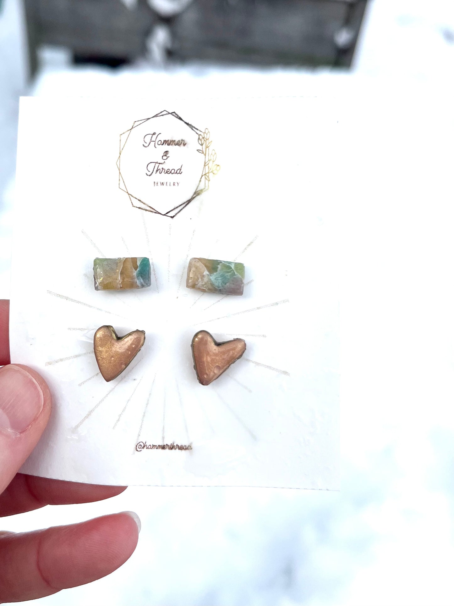 Faux Stone Bar & Rosy Golden Hearts Stud Pack