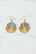 Small rainbow sunburst dangle earrings, handmade polymer clay — Hammer & Thread