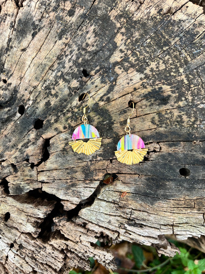 Small Rainbow Sunburst Dangle Earrings