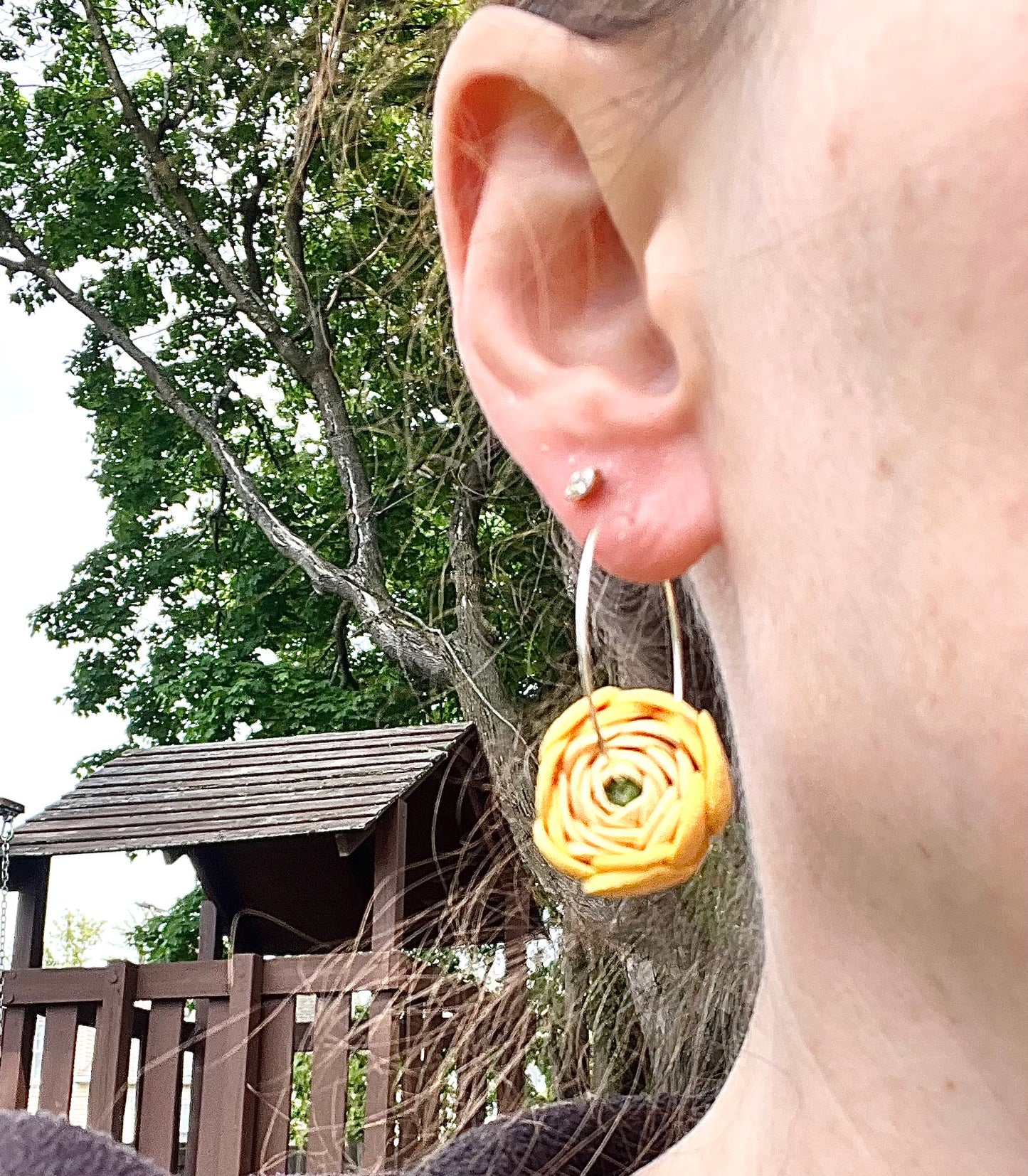 Purple Ranunculus Hoop Earrings