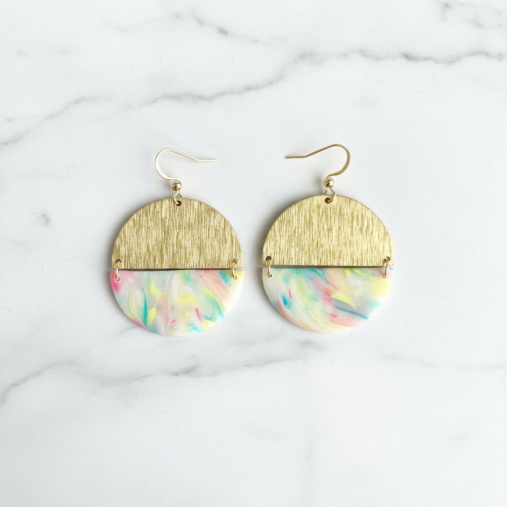 Matte Rainbow & Brass Semi-Circle Dangles