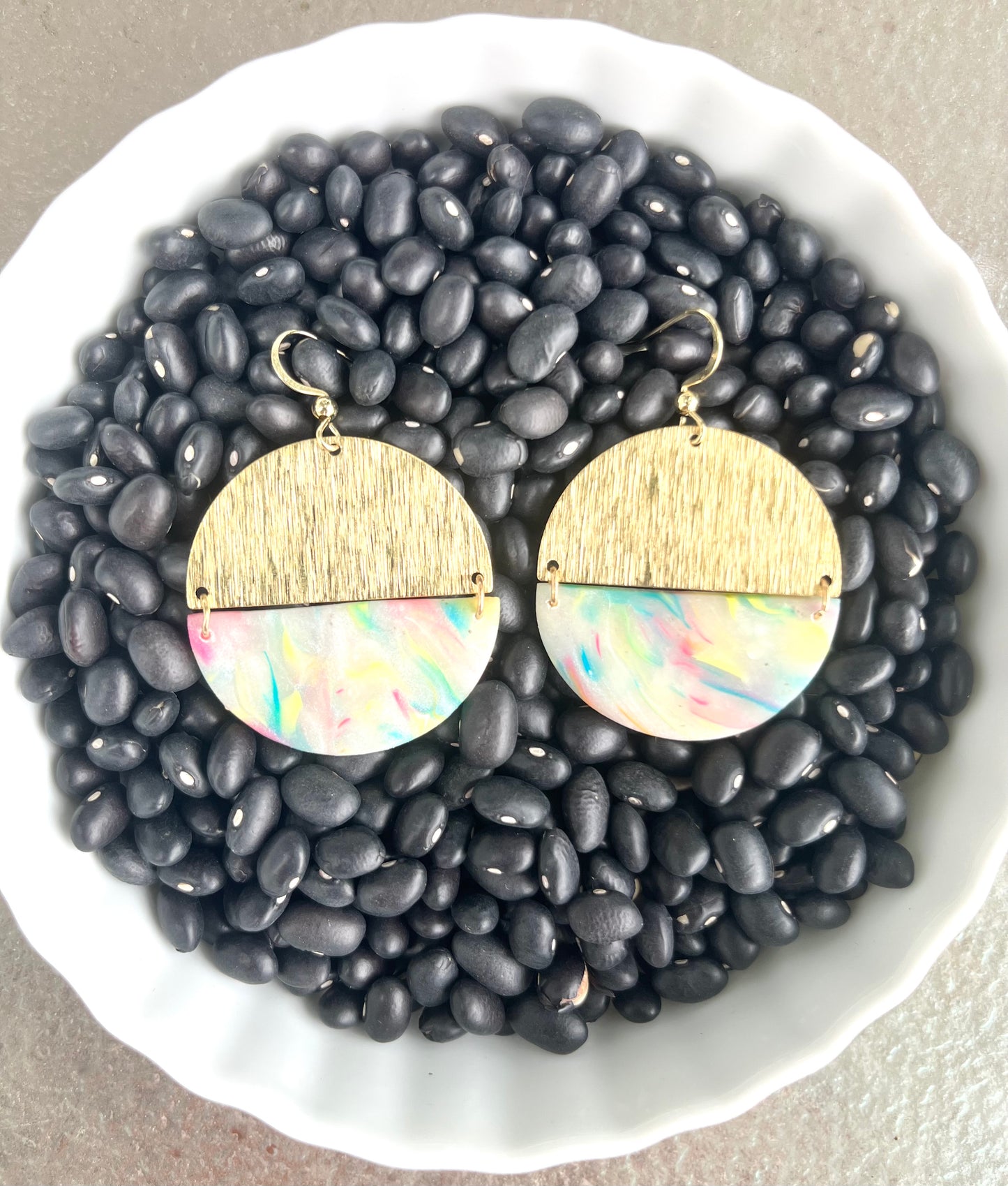 Matte Rainbow & Brass Semi-Circle Dangles