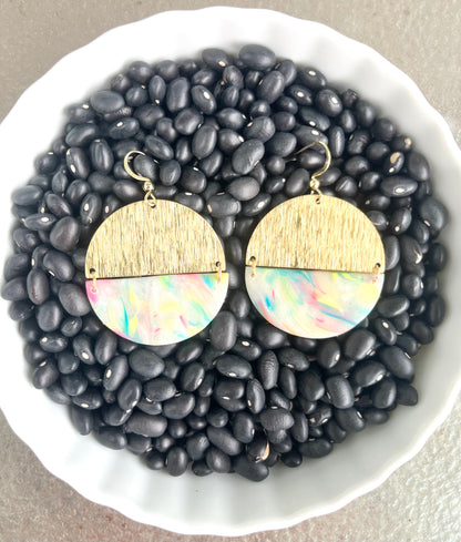 Matte Rainbow & Brass Semi-Circle Dangles