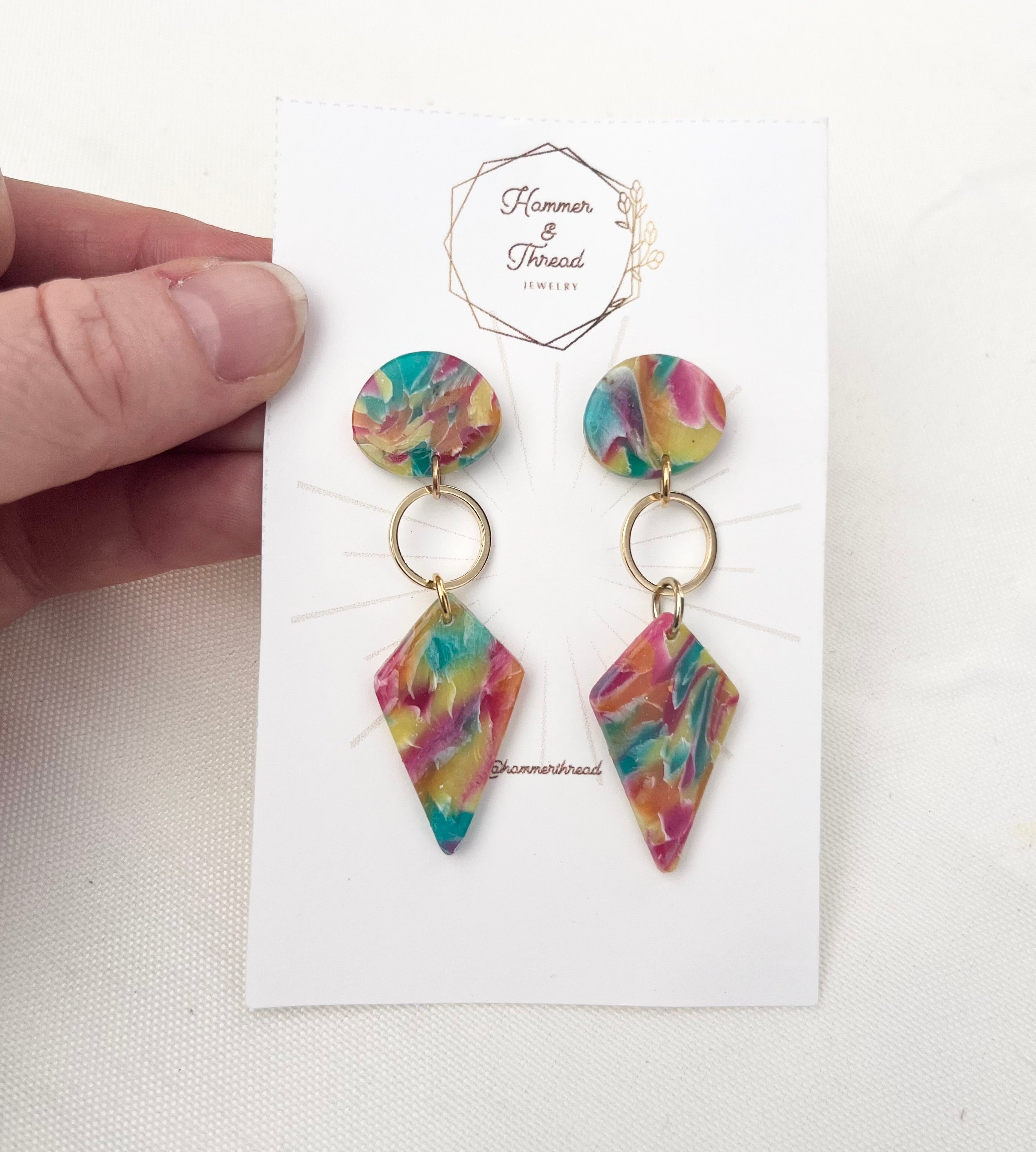 Confetti Marble and Brass Circle Dangles
