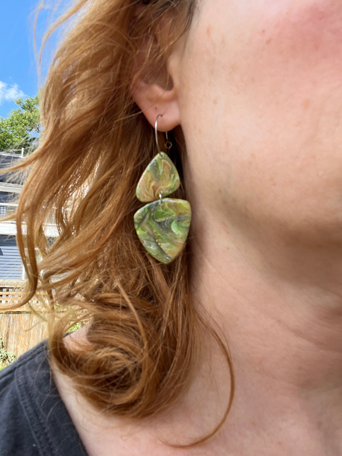 Green Swirl Pebble Dangles
