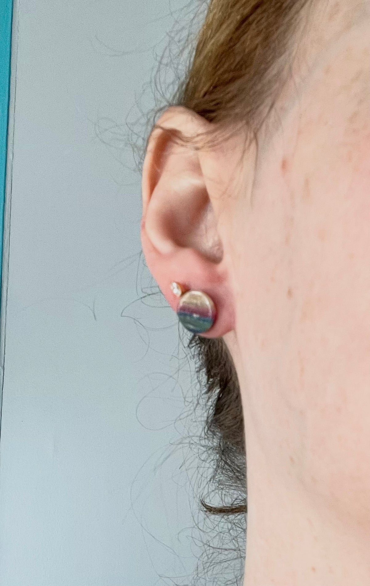 Magenta Blue Faux Agate Circle Studs