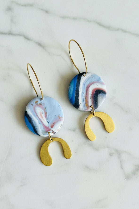 Faux agate stone dangle earrings, handmade polymer clay — Hammer & Thread