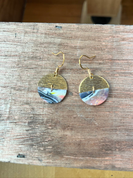 Mini semi circle brass dangle earrings, handmade polymer clay — Hammer & Thread