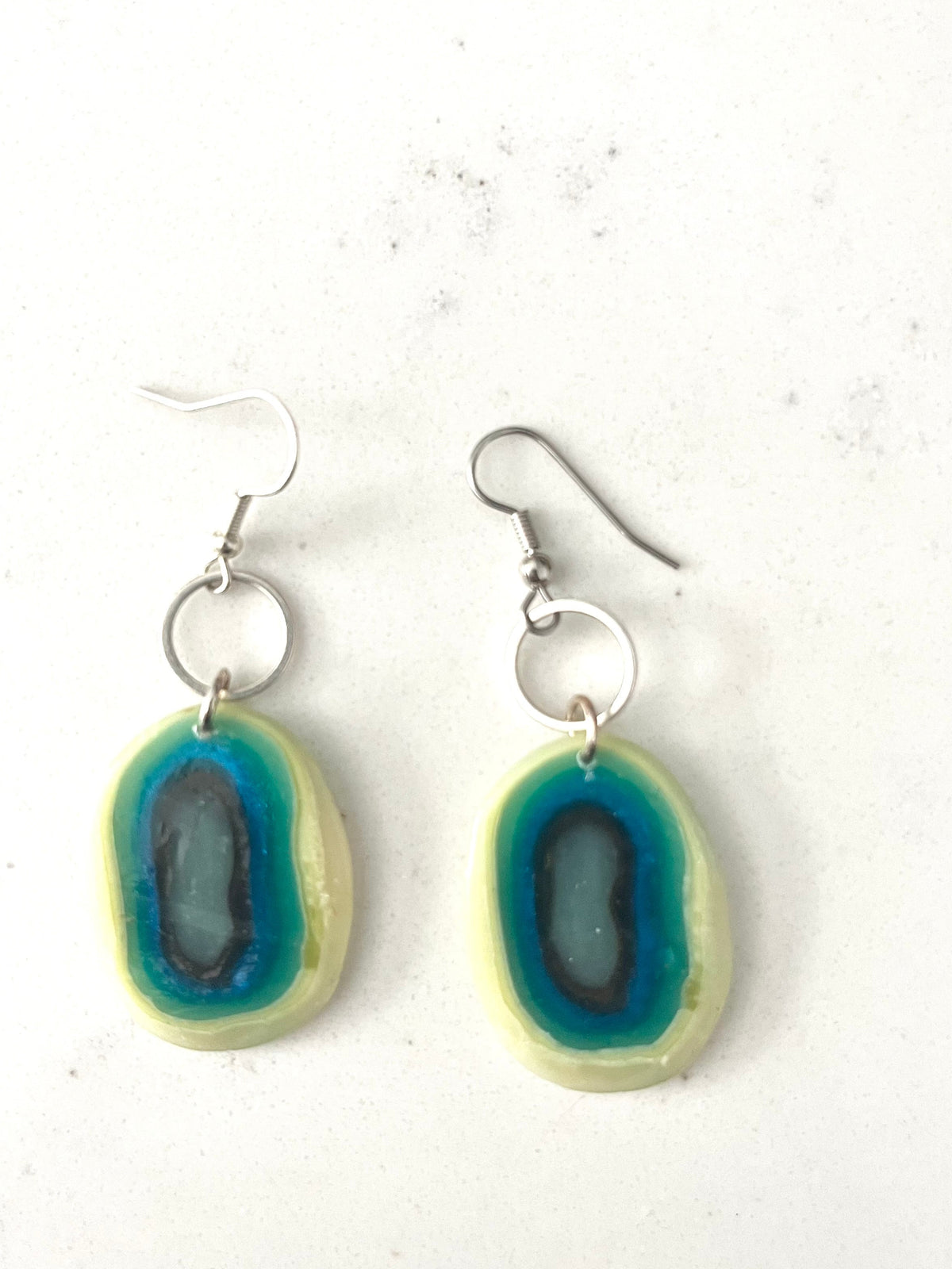 Blue Faux Agate and Stainless Steel Circle Dangles
