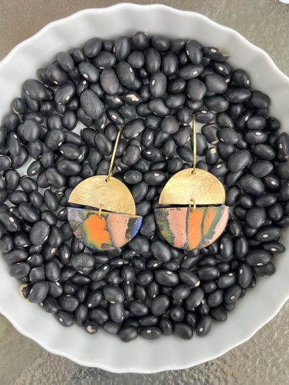Orange Marble Semi Circle Dangle Hoops