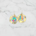 Shiny Vibrant Pebble and Wavy Brass Circle Dangle Earrings