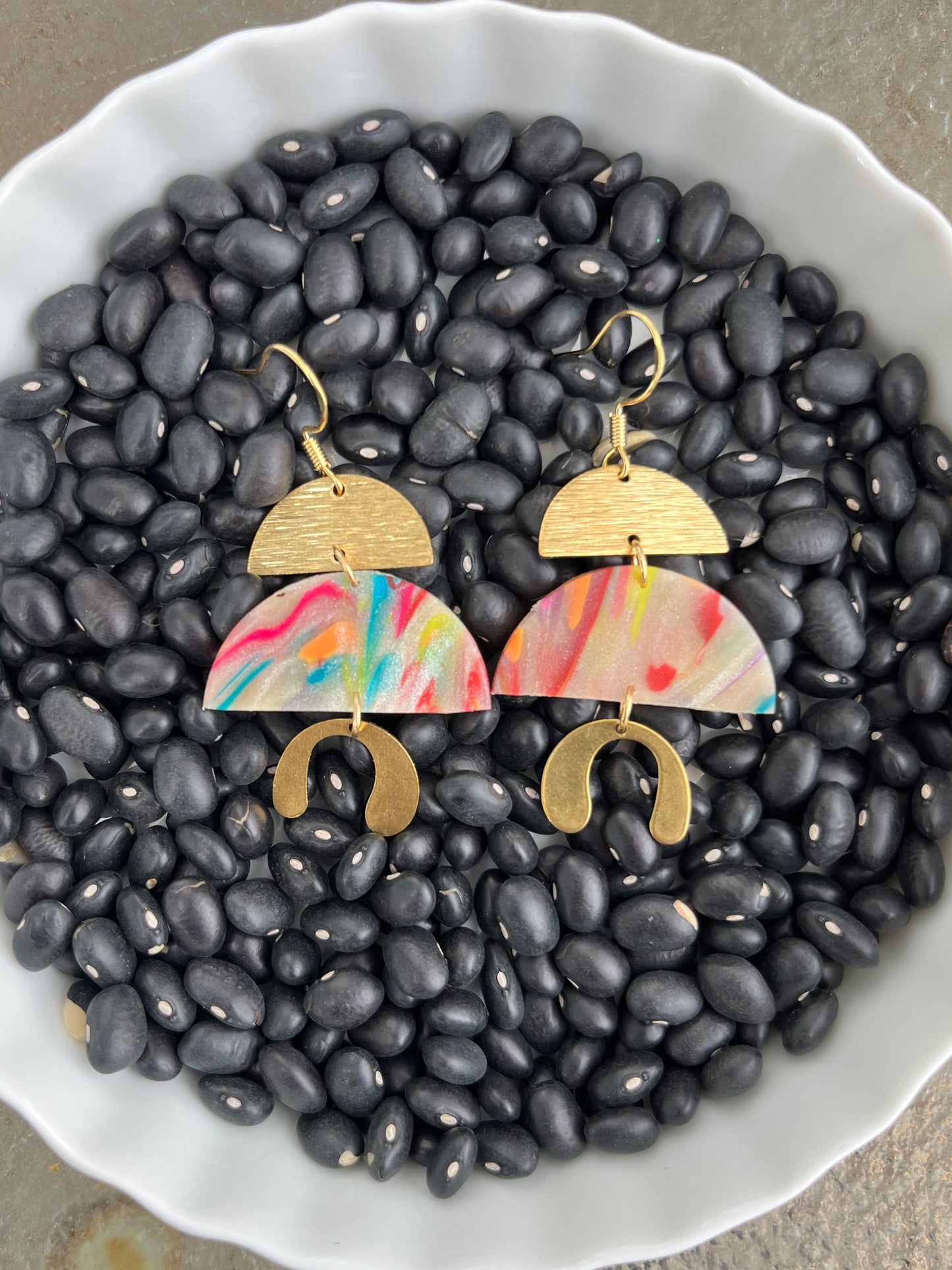 Geometric Tiered Semi Circle Dangle Earrings