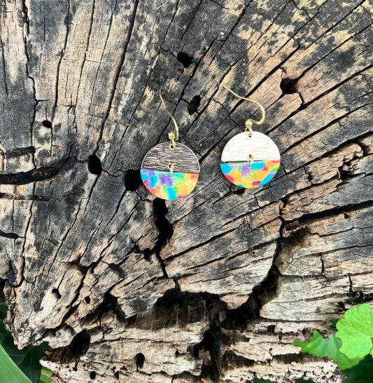Mini Rainbow & Brass Semi-Circle Dangle Earrings