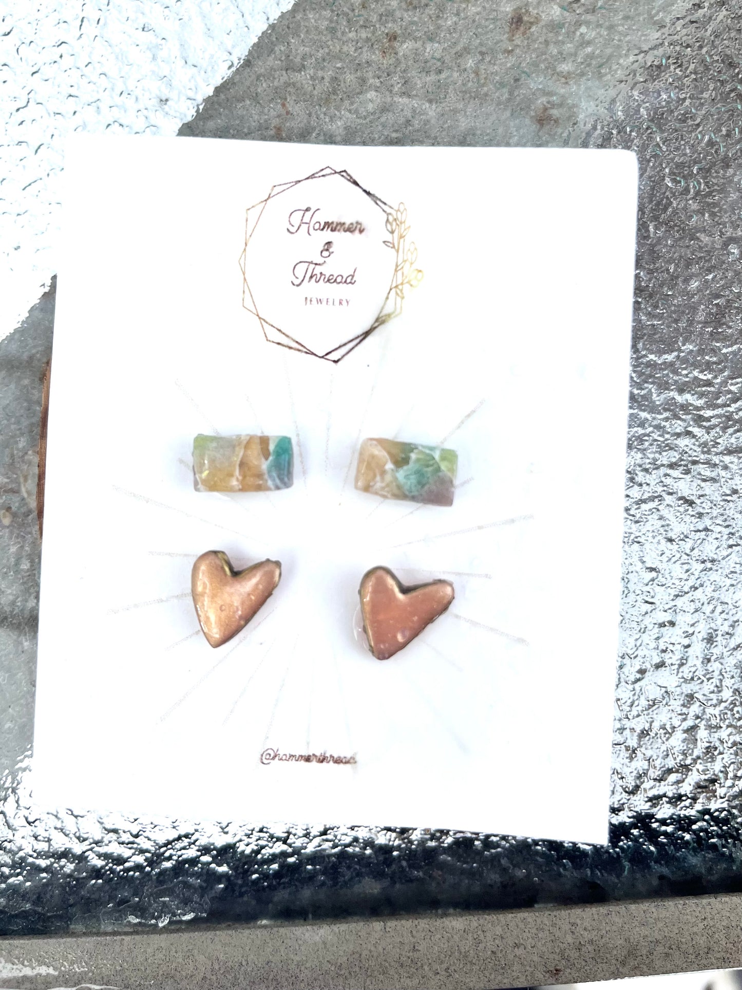 Faux Stone Bar & Rosy Golden Hearts Stud Pack