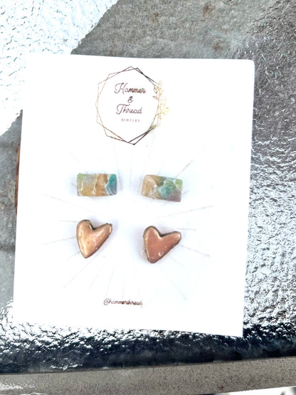 Faux Stone Bar & Rosy Golden Hearts Stud Pack