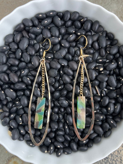 Hammered Oval Aqua Mosaic Dangle Earrings