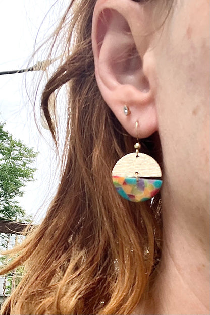 Mini Rainbow & Brass Semi-Circle Dangle Earrings