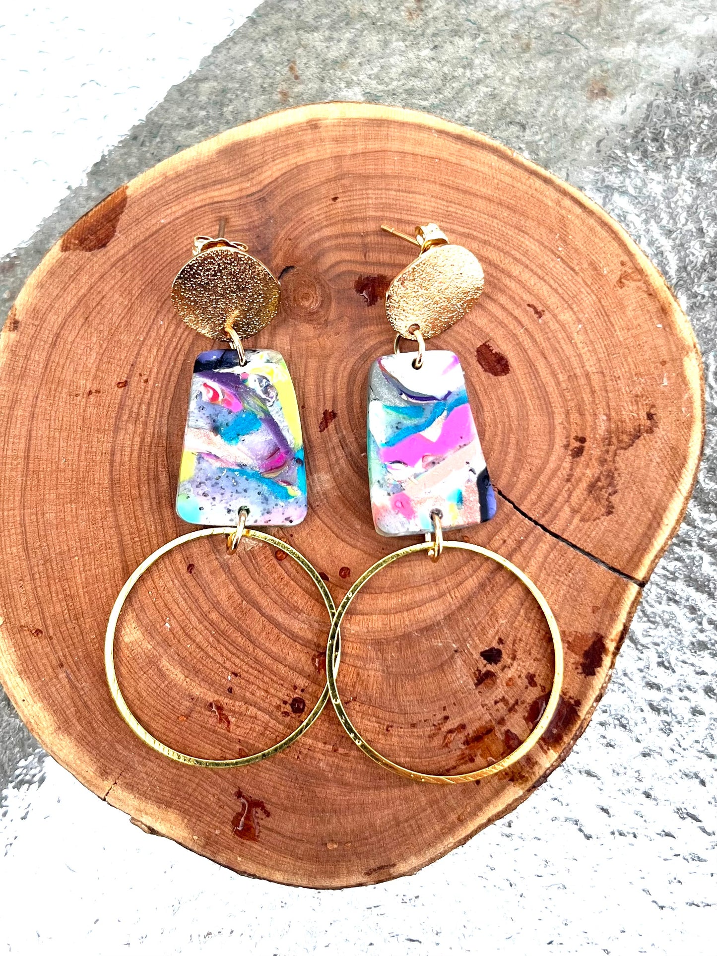 Technicolor Modern Geometric Dangle Earrings