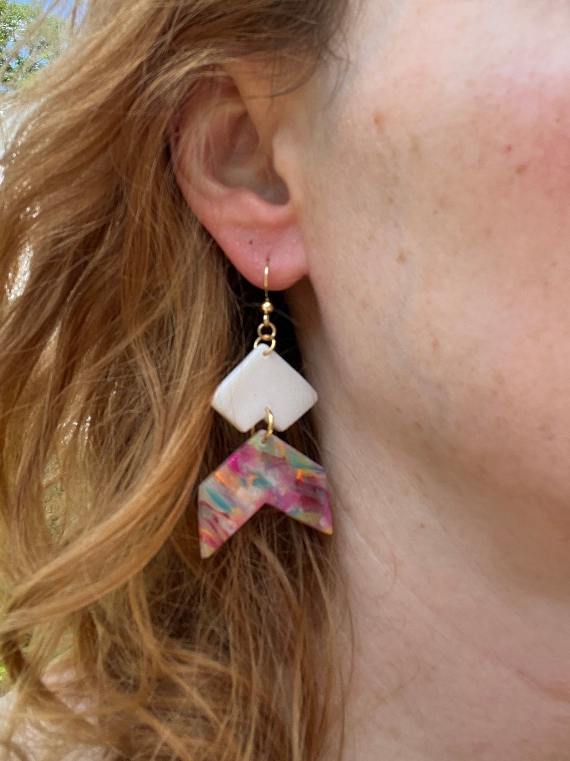 White Sparkle and Rainbow Chevron Dangles