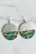 Aqua mosaic sterling silver semi circle dangle earrings, handmade polymer clay — Hammer & Thread