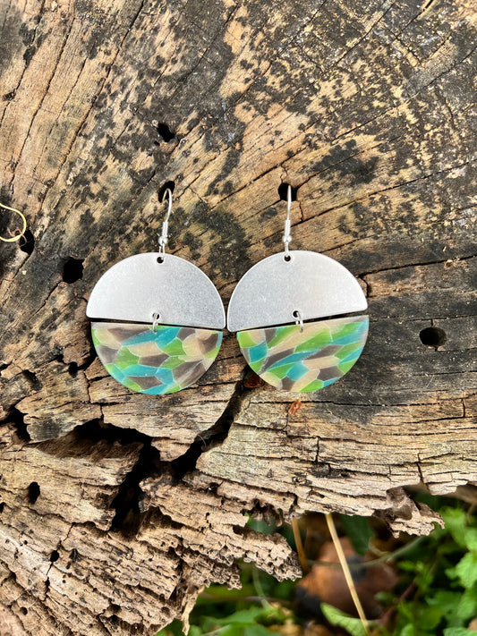 Aqua Mosaic Sterling Silver Semi Circle Dangle Earrings