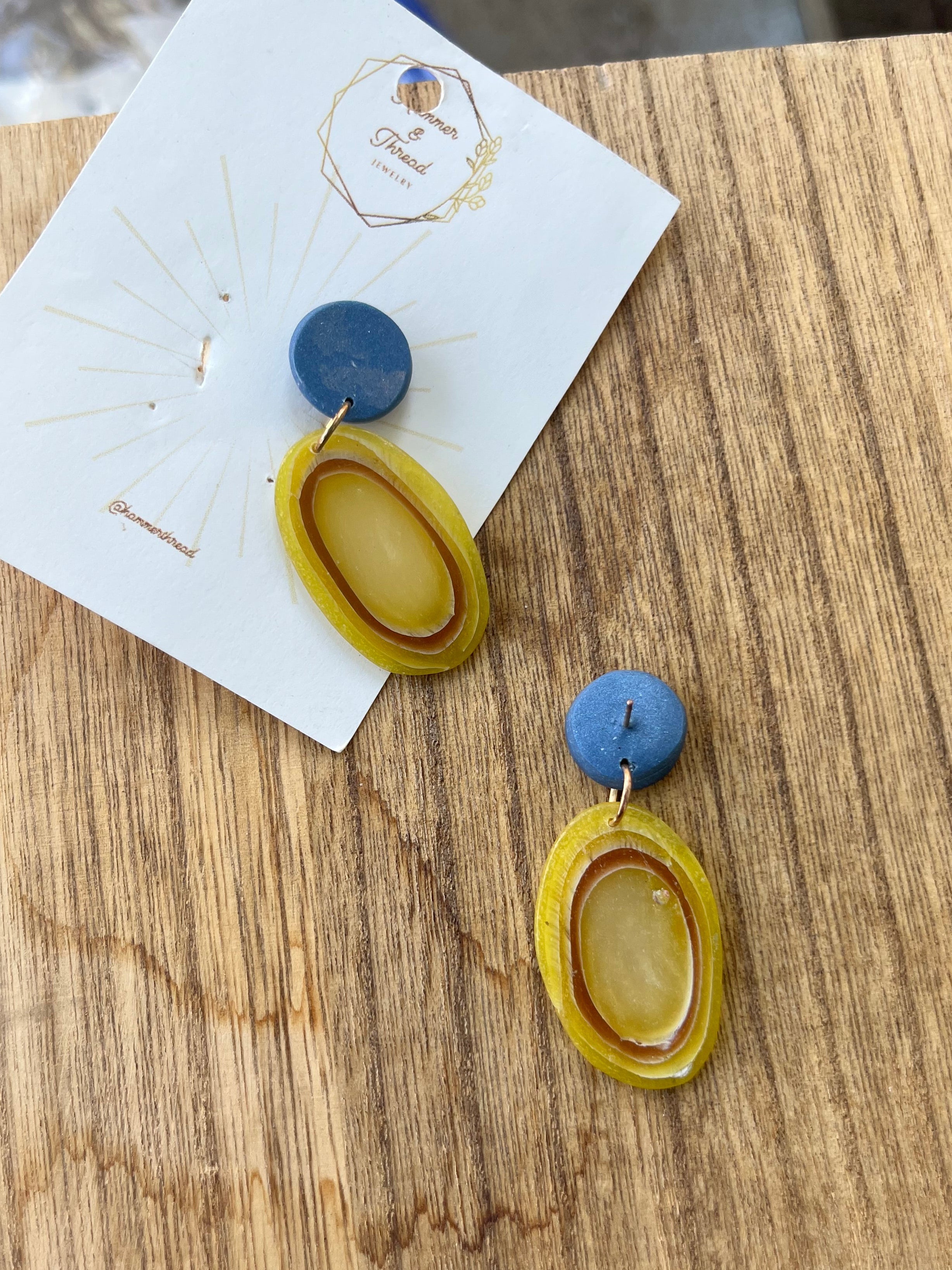 Faux Yellow Agate and Blue Dangles
