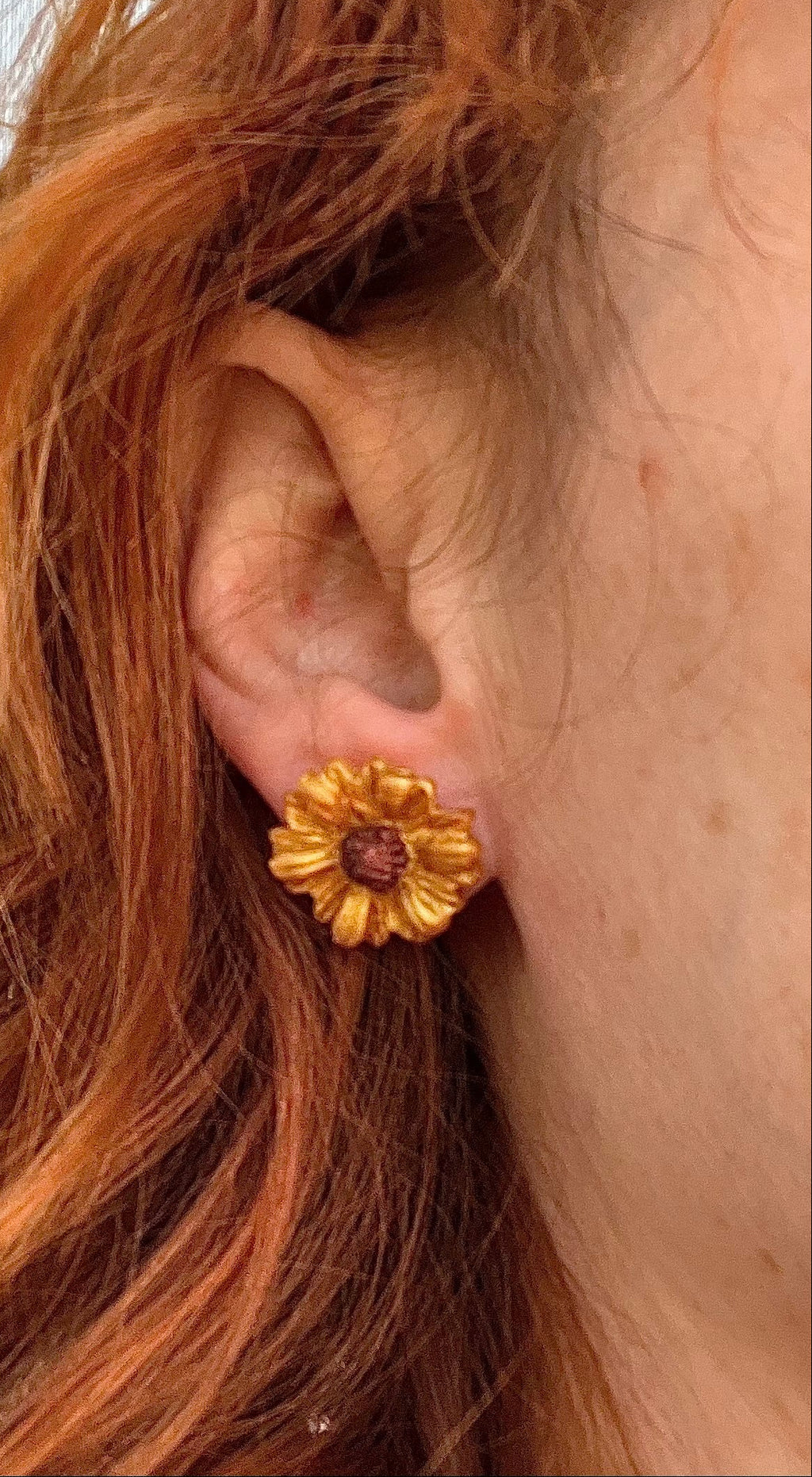 Sunflower stud earrings, handmade polymer clay — Hammer & Thread