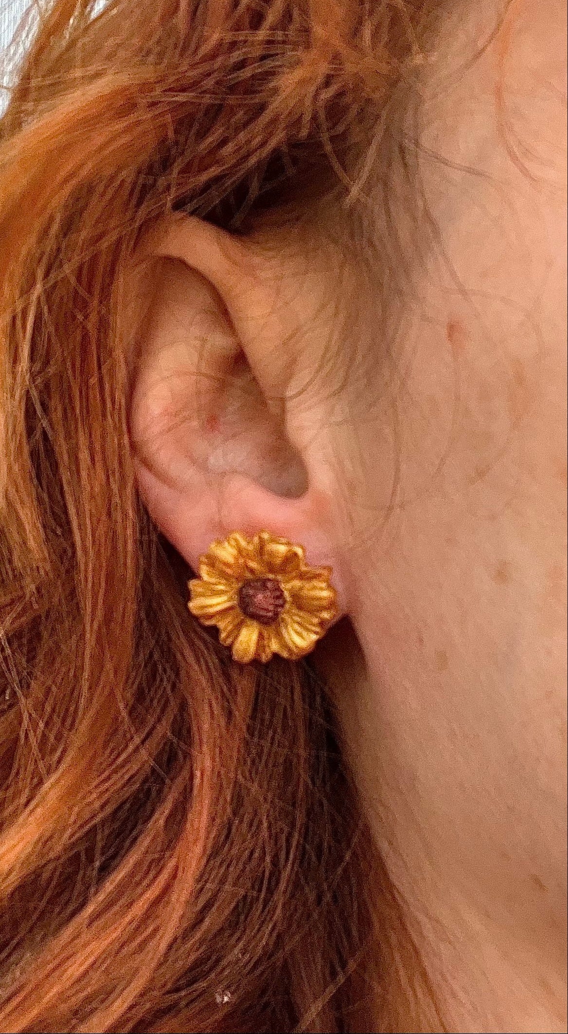 Sunflower stud earrings, handmade polymer clay — Hammer & Thread