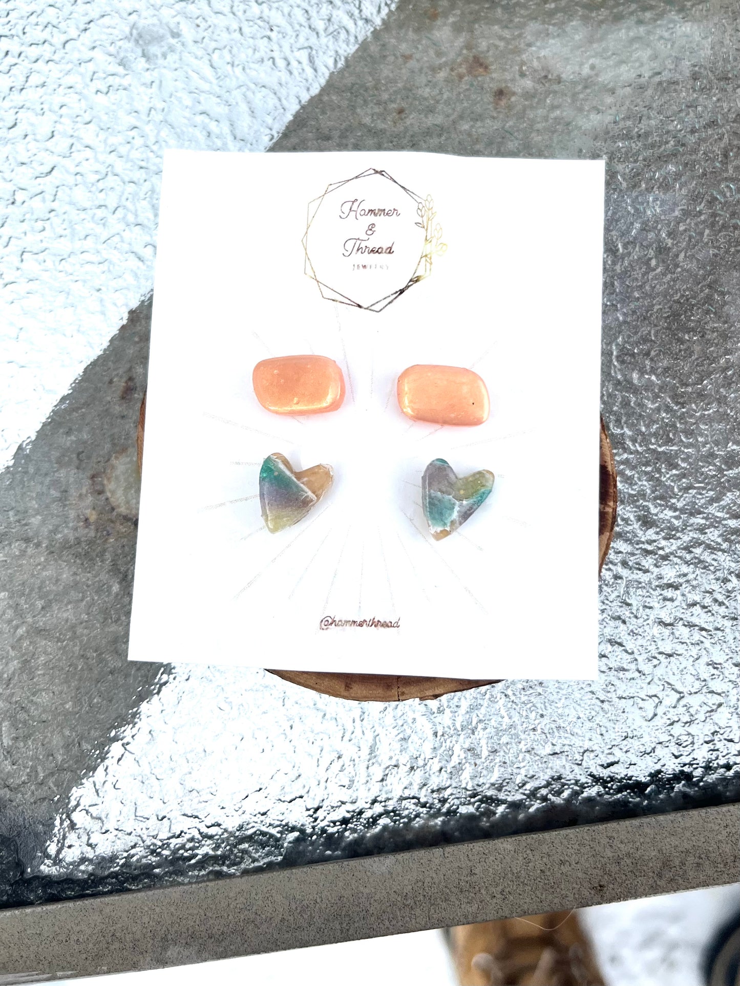 pebbles and hearts stud earrings, handmade polymer clay — Hammer & Thread