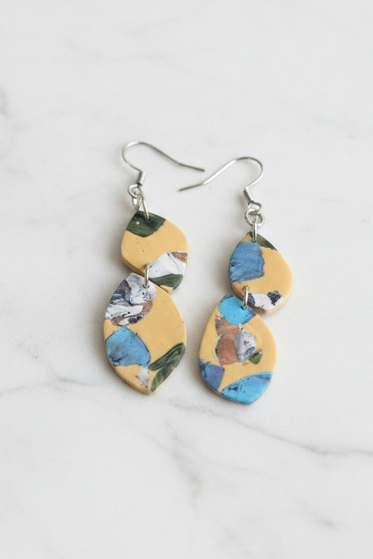 Terrazzo organic dangle earrings, handmade polymer clay — Hammer & Thread